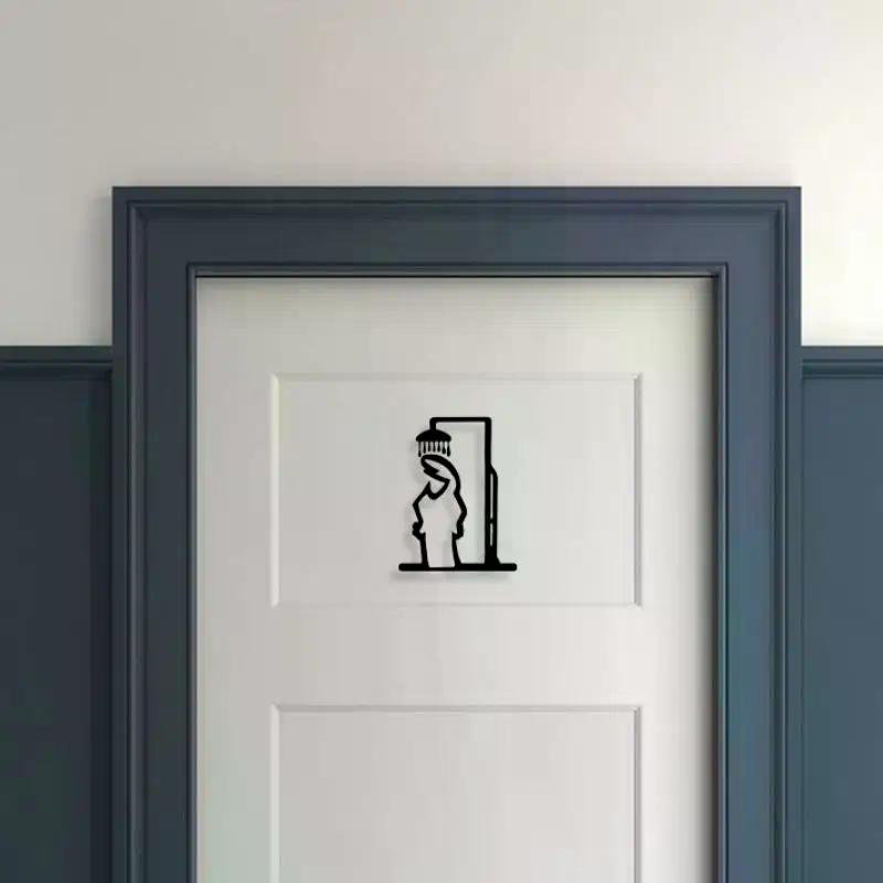 1Pcs Shower Figure Wall Decoration Minimalist Line Metal Bathroom Sign Rustic Door Art Sign Funny Door Topper Home Decorations