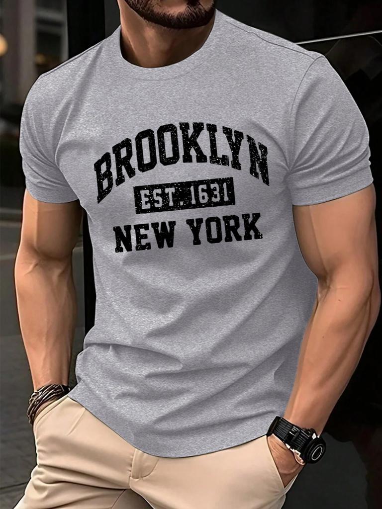 Brooklyn New York City Print T Shirt Men Fashion AllMatch Streetwear Crewneck Cotton Clothing Unisex Summer Loose TShirts