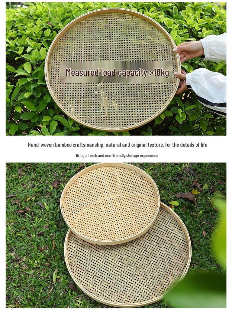 Large Handmade Bamboo Winnowing Basket: Round, Perforated Drying Sieve & Decorative Plaque