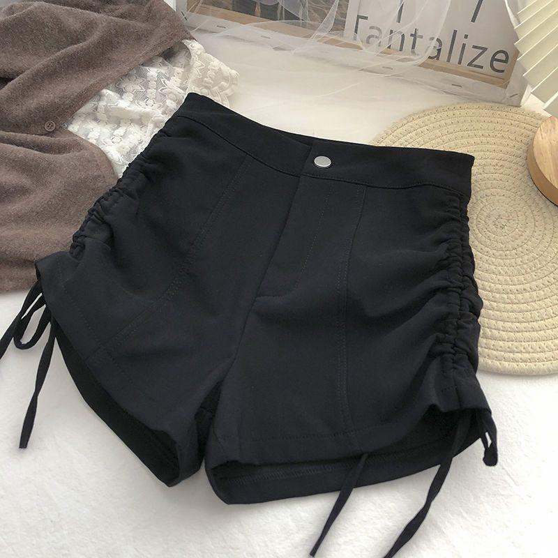 

Летние шорты А-силуэта с высокой посадкой больших размеров для женщин - Утягивающие черные повседневные брюки с широкими штанинами 2XL (recommended 135-145 jin) чёрный