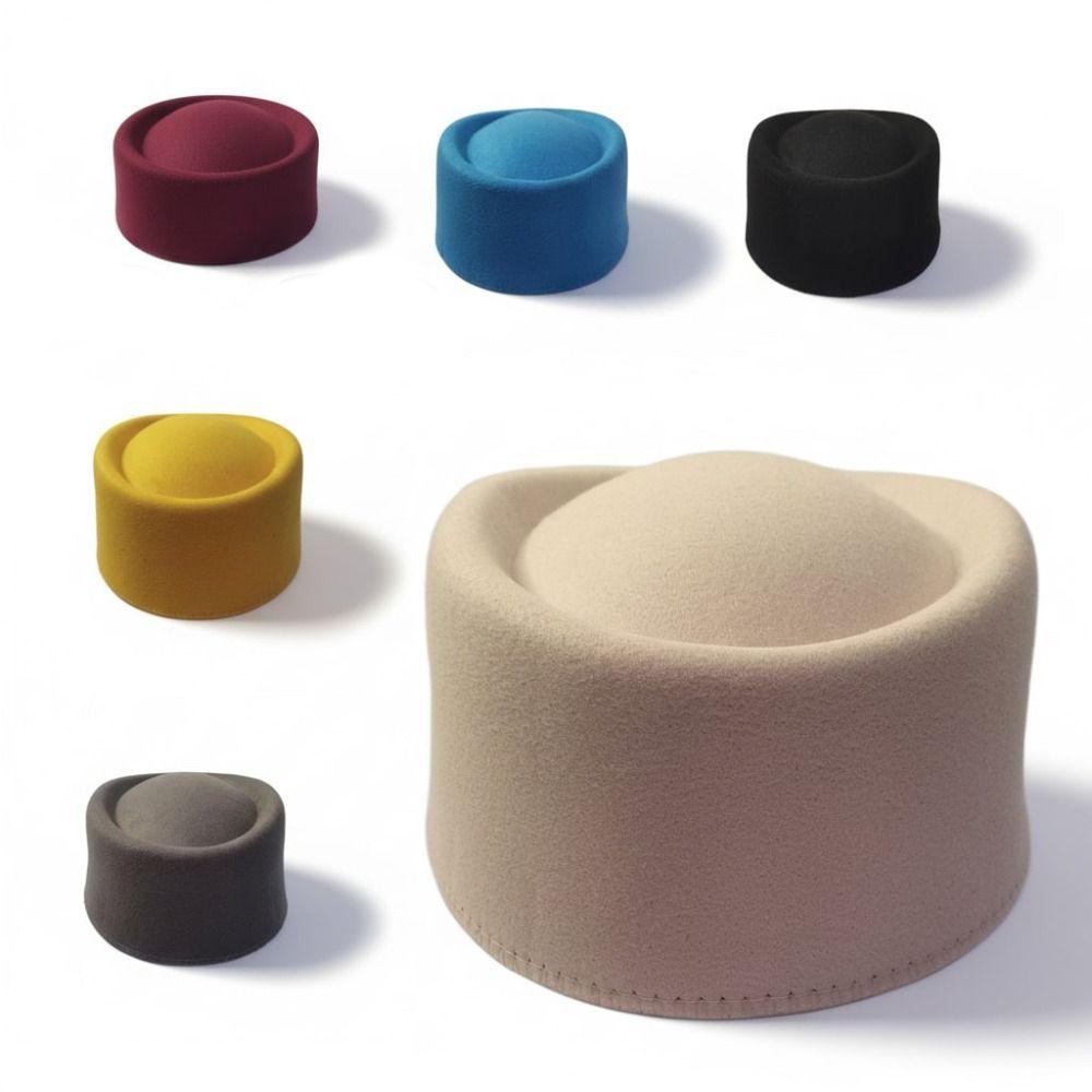 Hard Dome Stage Performance Hat Formal Millinery Berets New Pillbox Hat  for Party