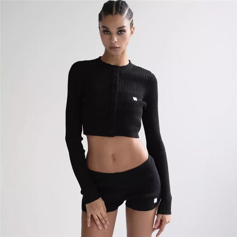 

Vintage Knitted Cardigan Sweater With Embroidery Round Neck Slim Fit Autumn Coat For Women M чорний