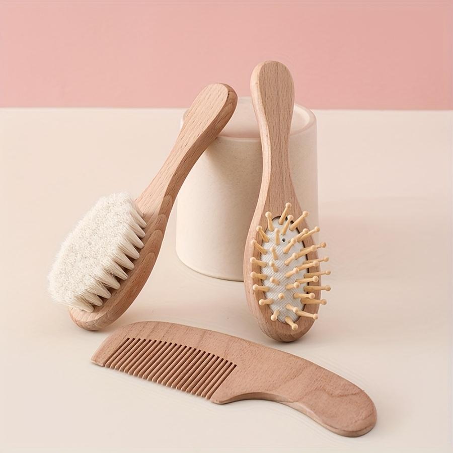6-teiliges Baby-Tagespflege-Set, Baby-Holz-Haarbürsten-Set, Haarbürsten-Pflegeset, Nagelknipser, kleine Schere, Luftpolsterkamm