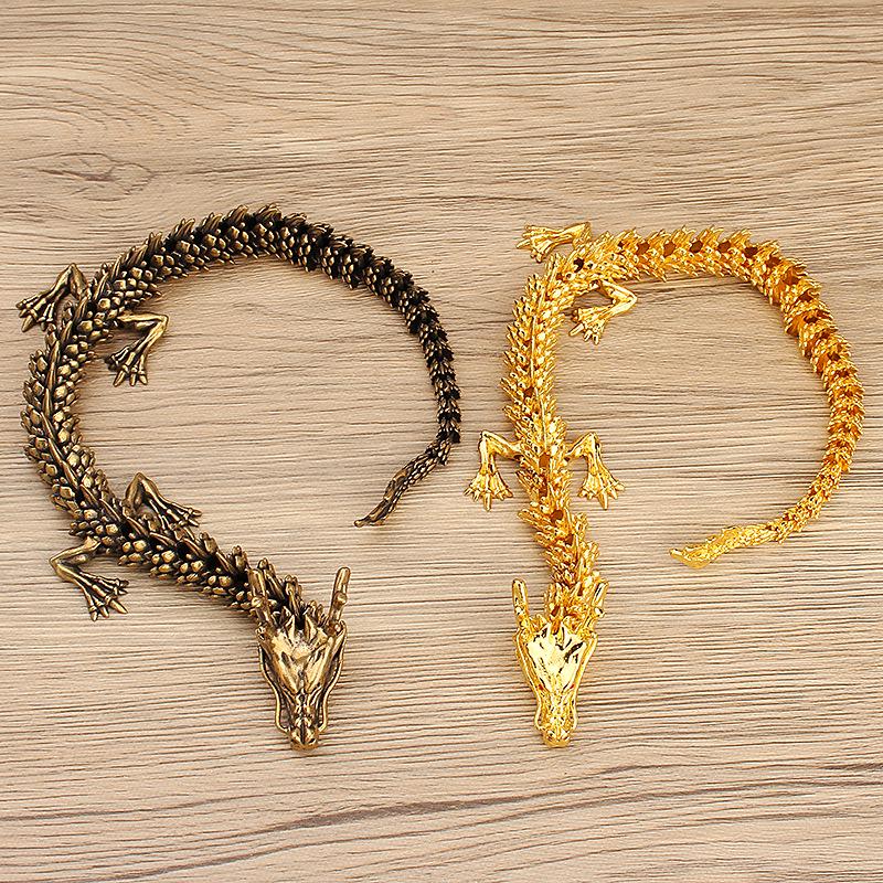 Brass 3D Articulated Chinese Dragon Ornament for Home or Office, Antique Metal Handcrafted Decor.