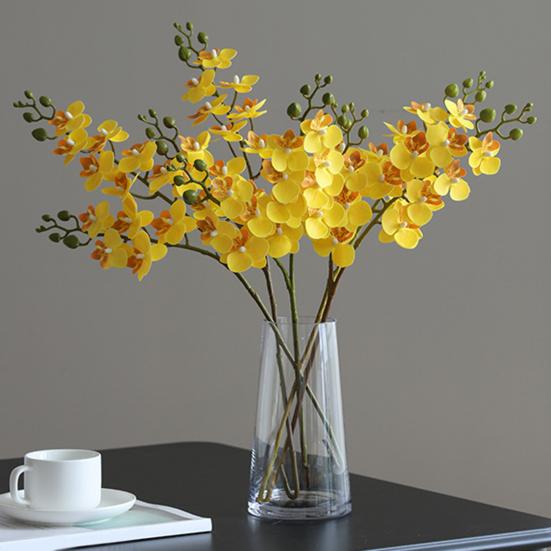 Artificial Moth Orchids 2 Fork Realistic Fake Silk Flower Wedding Party Home Office Table Centerpiece Faux Phalaenopsis Floral Branch Decoration