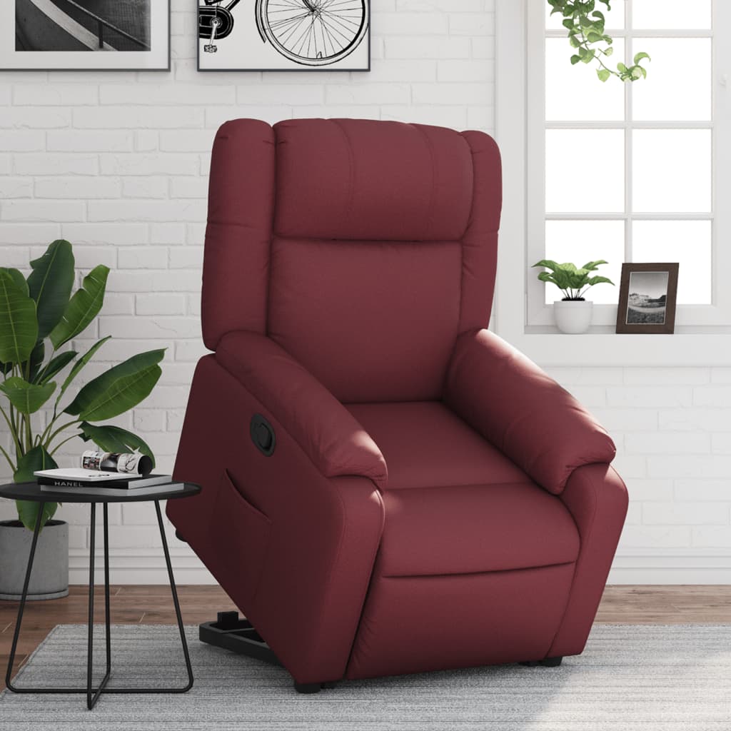 Recliner Chair with Lift Assistance Wine Red Artificial Leather