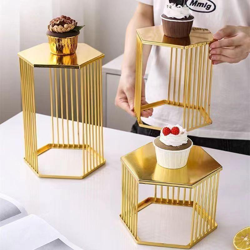 Golden Cylinder Wrought Iron Buffet Fruit Dish Stand Dessert Display Shelf Dim Sum Frame Cake Rack Wedding Birthday Party Decor