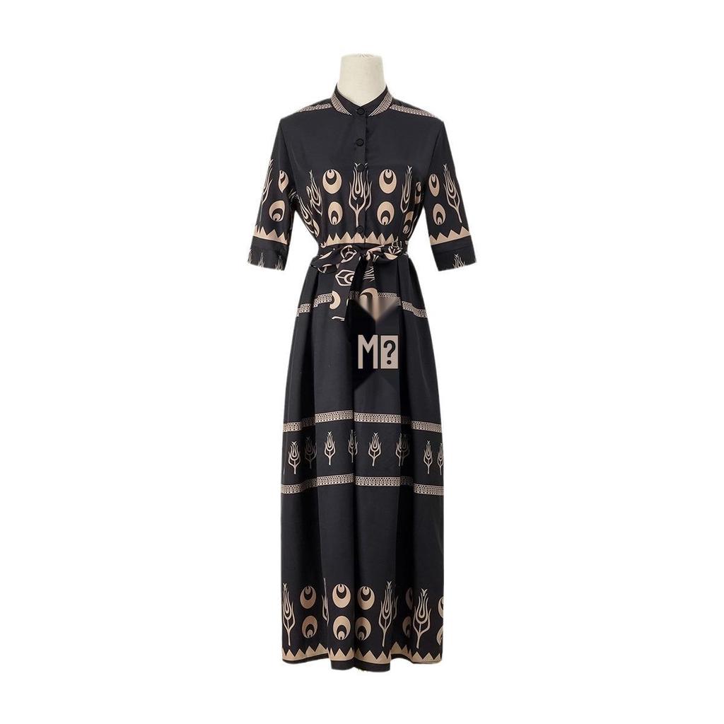 2026 Women's European and American Ethnic Style Summer Printed Five-Sleeve Dress
