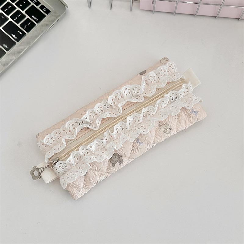 

52203 Lace lace girl quilted pencil bag large capacity stationery storage bag portable high value pencil case