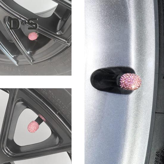 4 stk bildekkventiler Enkel installasjon Støvtett Unik glitrende Rhinestone dekkventilstamme Biltilbehør