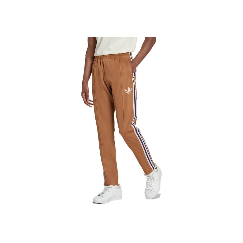 Adidas Originals Pruhované Tp Klasické Rovné Tepláky s Potiskem Loga Tří Pásků na Boku Pánské Spodky Hnědé IB3430