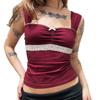 Niche style lace square collar court style short-sleeved top spring new sweet and spicy slim fashion top