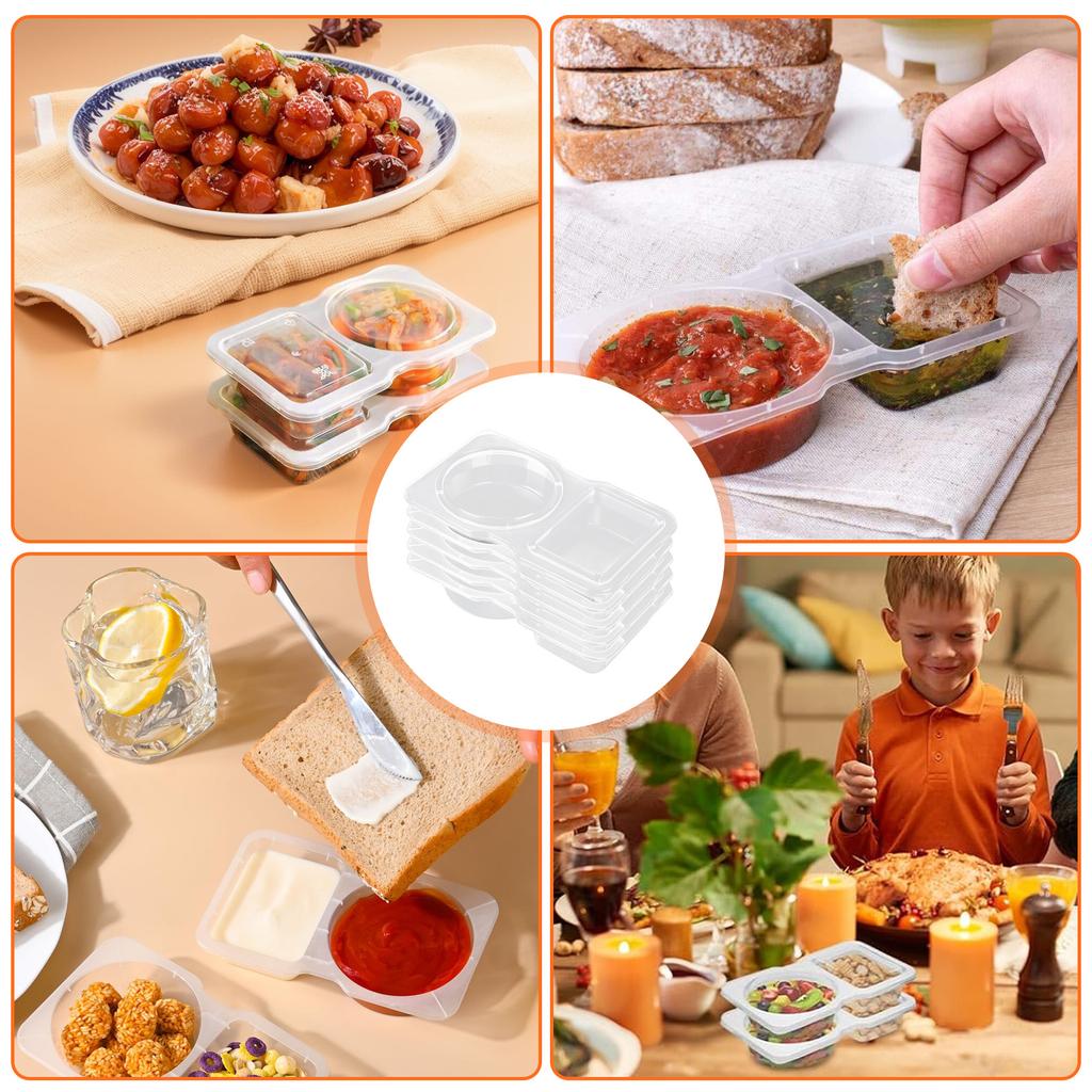 Double Compartment Condiment Container Snacks Storage Organizers for Travel Transparent Sauces Dressings Holders