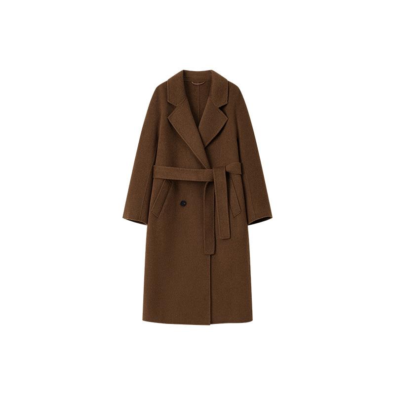 

Classic lapel double-sided cashmere coat women s autumn and winter long double-breasted lace-up wool woolen coat L