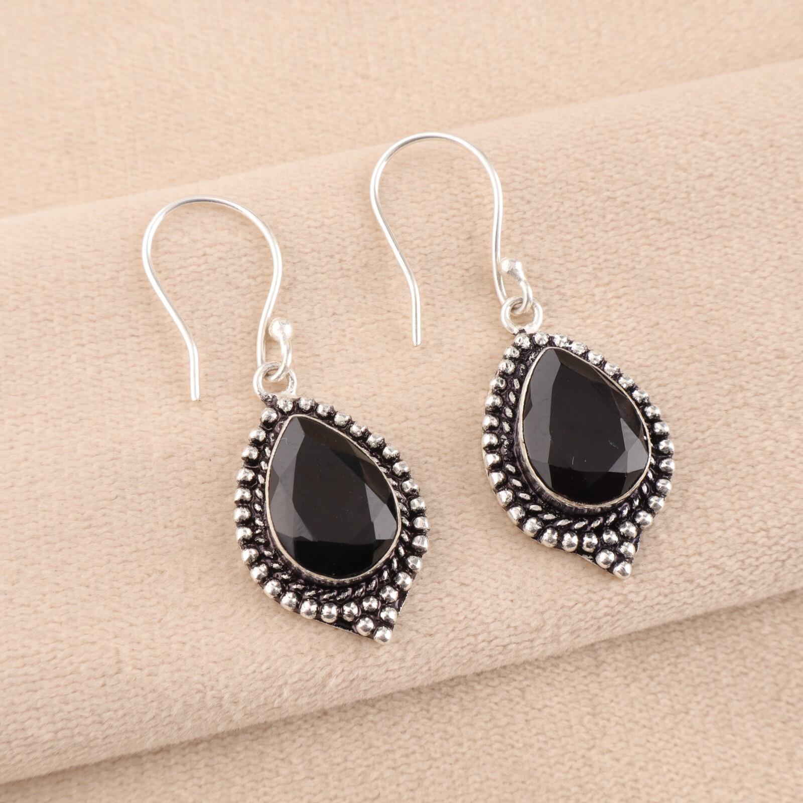 

Black Onyx Gemstone 925 Sterling Silver Handcrafted Jewelry Drop/Dangle Earrings EE-164-17