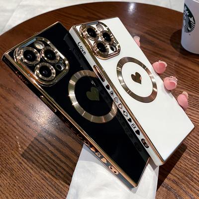 Luxury Electroplated Magsafe Love Heart Case For iPhone 16 Pro Max 15 14 13 12 11 Plus Magnetic Wireless Charge Shockproof Cover