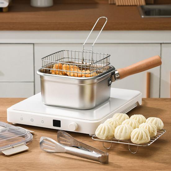 Stainless Steel Deep Fryer 5-in-1 Fryer Steamer Baker Strainer Portable Outdoor Cooking Pot with Basket