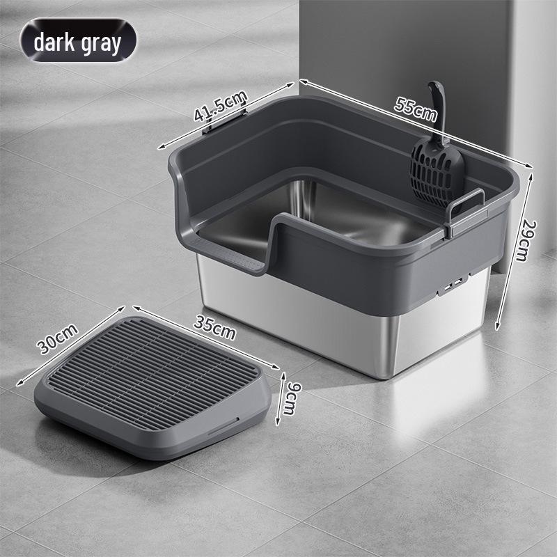 Semi-Enclosed Stainless Steel Cat Litter Box with High Walls, Splash and Leak Resistant, Large Top-Entry Design.