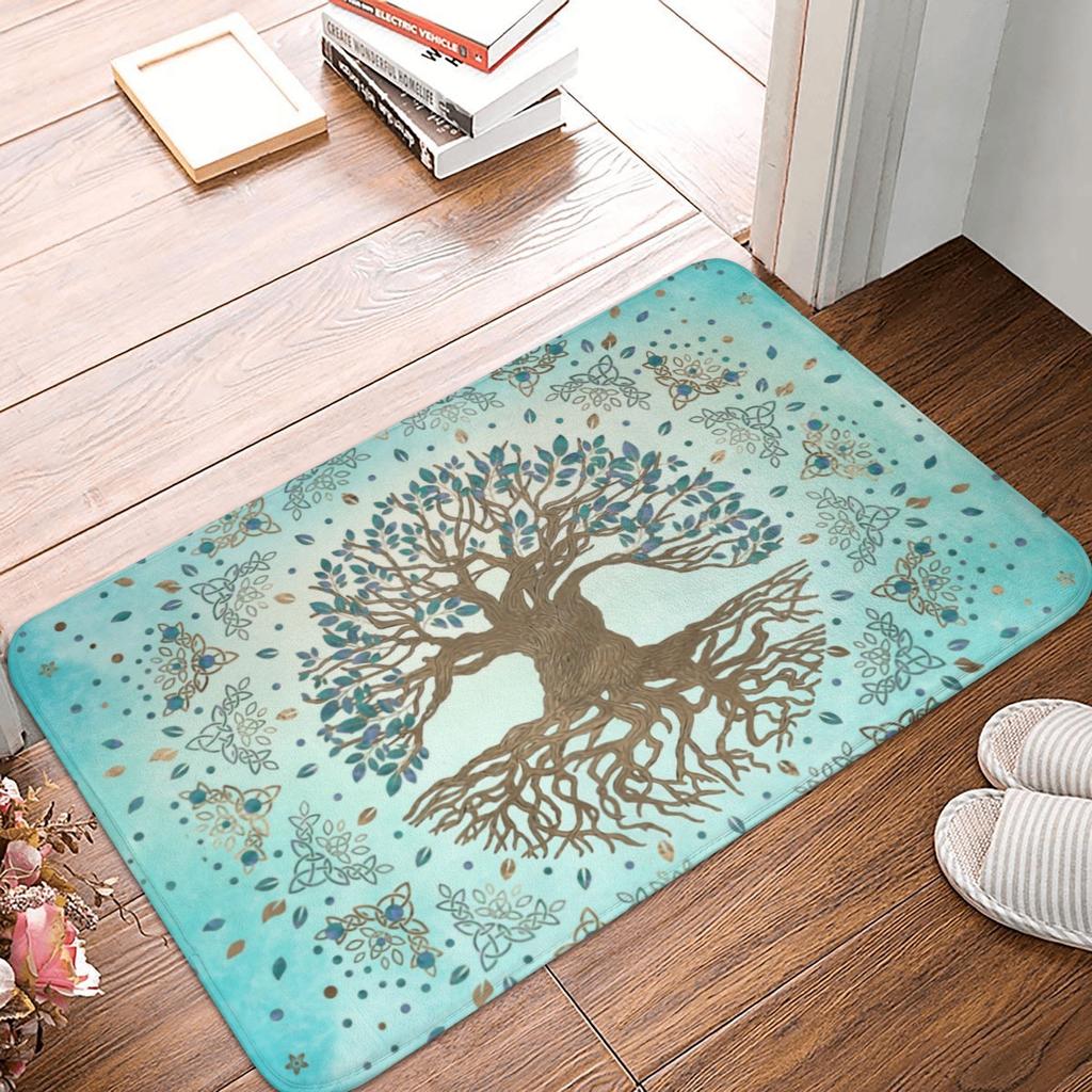 Norse Tree Of Life Printed Flannel Door Mat Viking Rune Design Soft Absorbent Rug For Home Decor Gift Idea