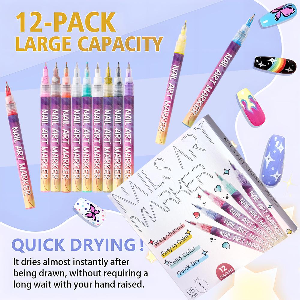 Quick-Dry Nail Art Graffiti Pen - Acrylic Marker for Flowers & Candy Colors, No Baking Lamp Needed.