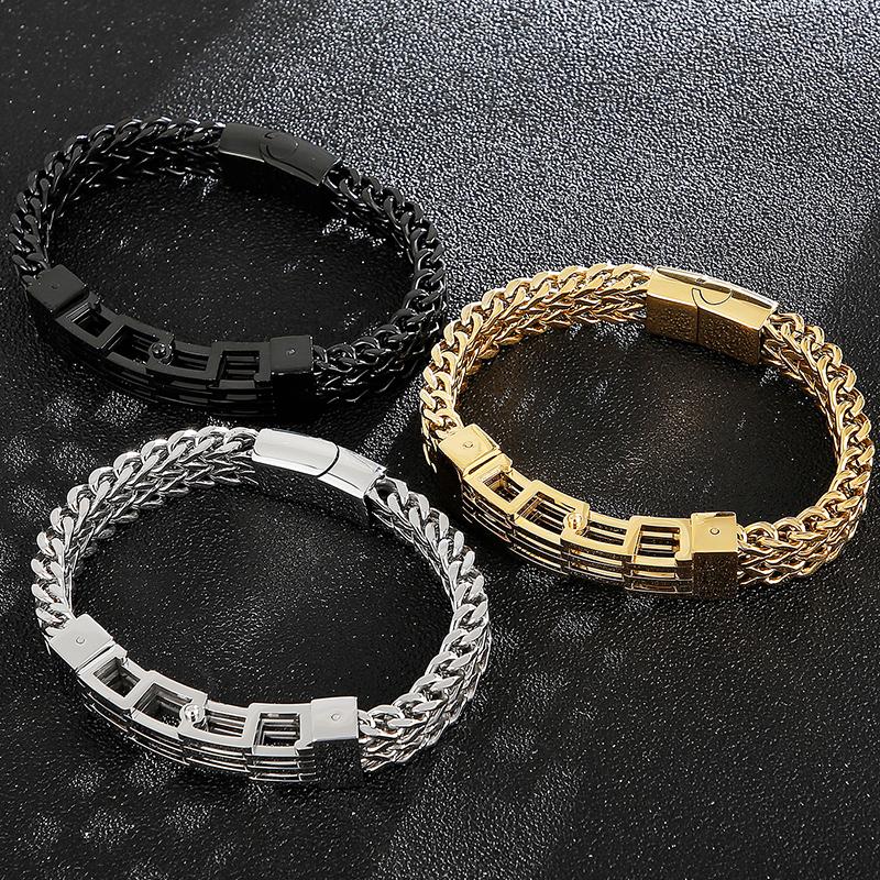 Gold Color Stainless Steel Bracelet Men 11MM Link Chain Men's On Hand Bands Bracelets Male Jewellery Iron Mannen Armband