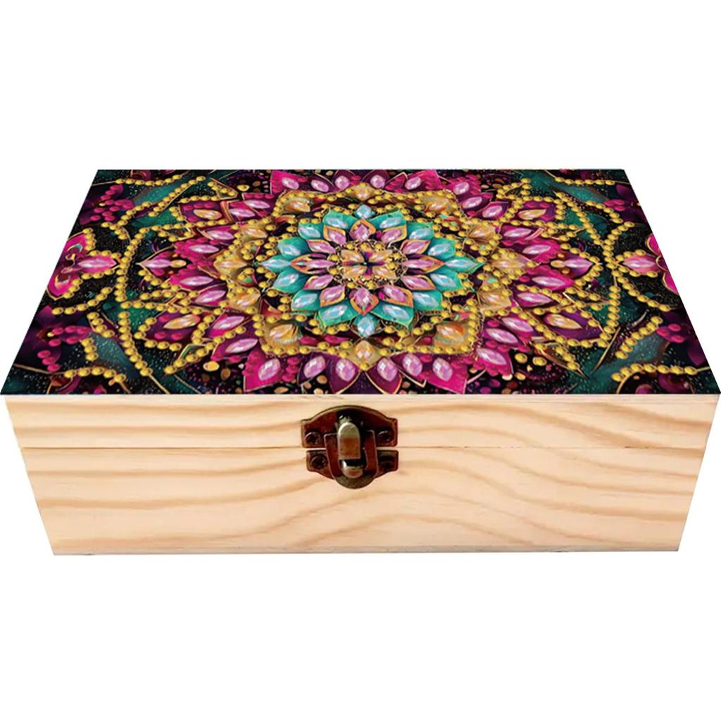 5D DIY Diamond Art Handmade Storage Box Partial Drill Colored Pattern Wood Case Crystal Storage Case Kit for Desktop Diamond Art