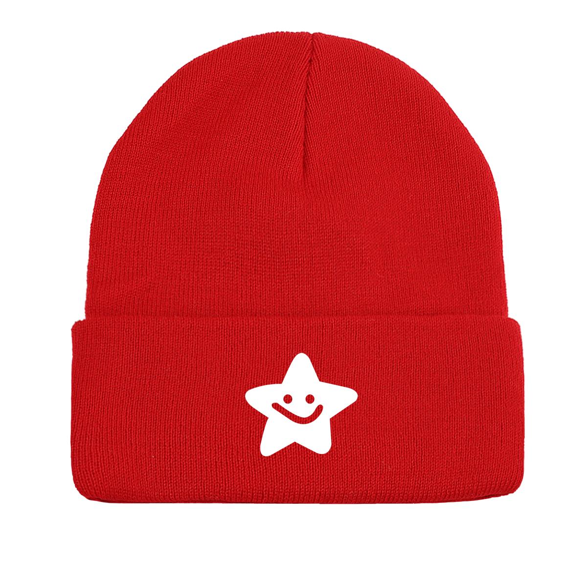 

Белая теплая вязаная шапка Smiley Star Beanie, Skullies Beanies Теплый эластичный головной убор Gorro Knit Hat Beanie as the picture красный