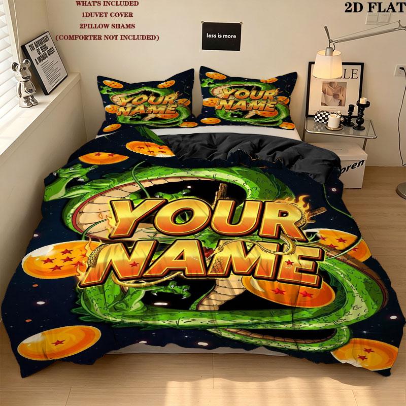 Dragon Ball Z Epic Custom Name Pattern Bedding Quilt Set Quilt Cover Pillowcase Home Gift(1 * duvet cover + 2 * pillowcase, without core)