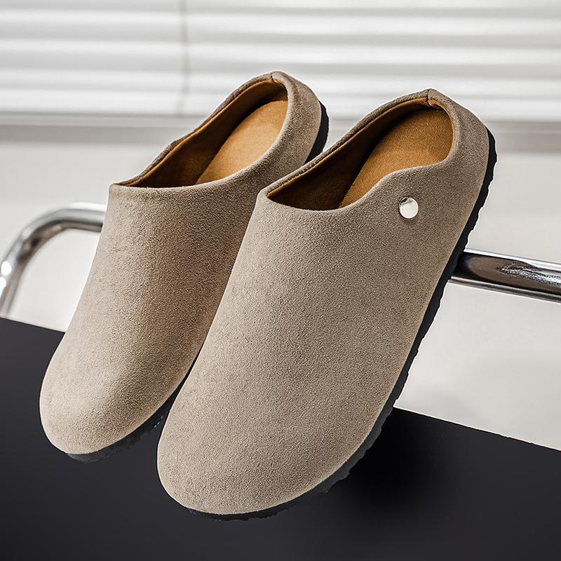 

Men Suede Leather Slippers with Arch Support Cork Winter Shoes Fashion Footbed Mens Clog Shoes Mules Women Comfort Potato Shoes 37 хакі