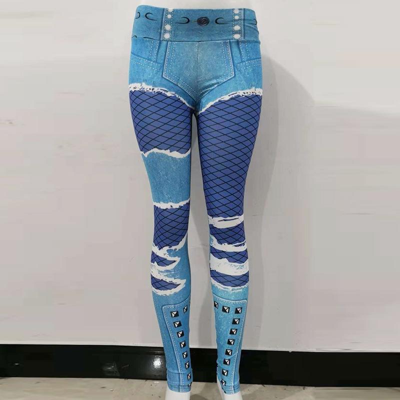 Modische Damen Sexy Hüfthebende Denim-Print Sport Yoga Leggings