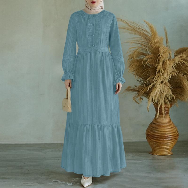 

ZANZEA Жіноча повсякденна сукня з круглим вирізом, довгим рукавом, вільного крою, мусульманська 2XL синій