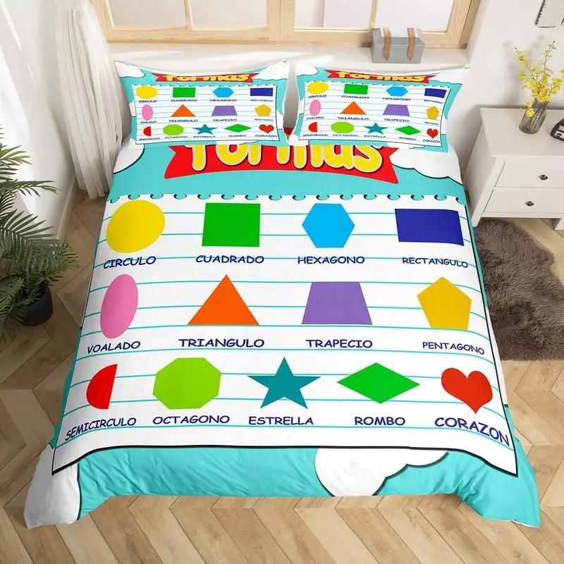 

Cute Cartoon Animals Duvet Cover Set Twin For Kids Boys English Alphabet Bedding Set Cute Monkey Colored Letters Comforter Cover EU Single(135x200cm)