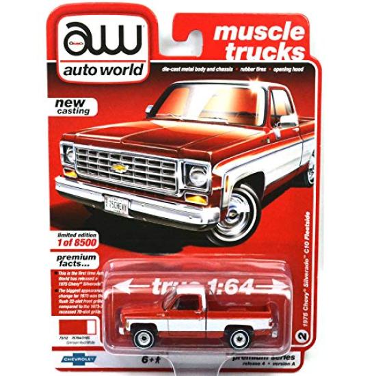 Auto World Scale Premium Release Chevy Silverado C10 Fleetside 164 1975 (Crimson Red/White)