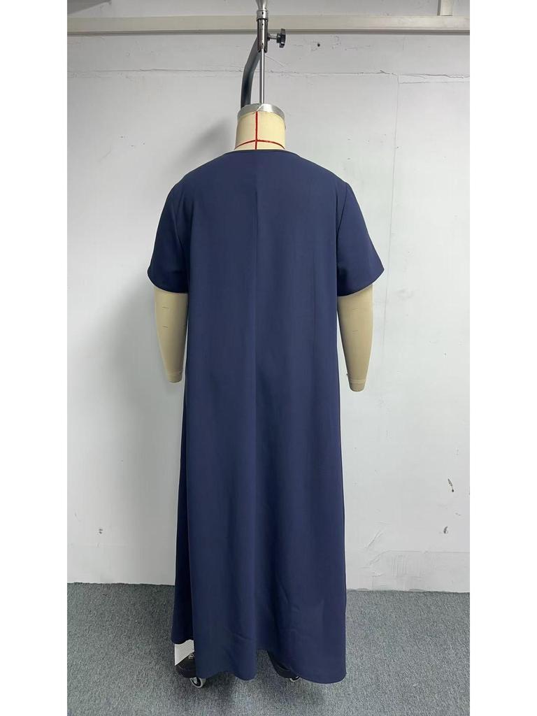 Plus Size V-Neck Slimming Dress: Tummy-Covering, Waist-Cinched with Wide Hem - New Summer Fashion