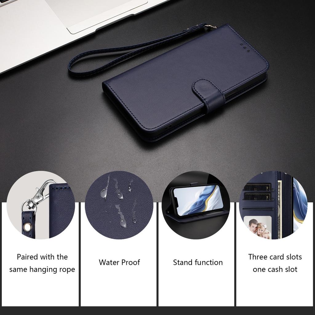 For iPhone 17 Leather Case Wallet Stand Phone Cover with Wrist Strap