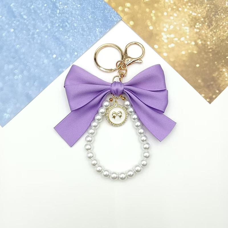 Fashion Large Bowknot Ribbon Pearl Key Chain Women's Multi-color DIY Key Pendant Hanging Ornament Sweet Bag Accessories