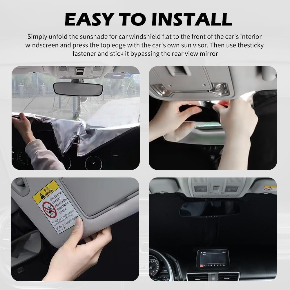 57.09 * 31.5" Windshield Sun Shade Foldable,Upgraded 210T Radium Titanium Silver Car Windshield Cover With Storage Pouch For Automotive Interior