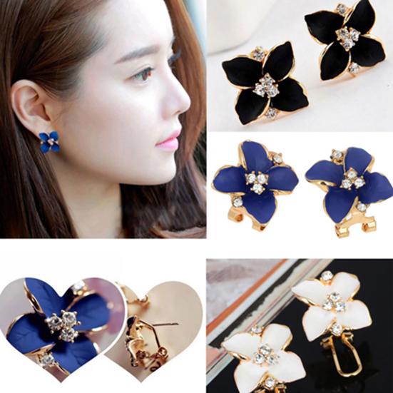 1 Pair Women Fashion Elegant Faux Crystal Camellia Ear Studs Earrings Jewelry for Daily Wear