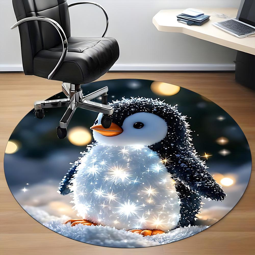 1PC Penguin Lights Office Round Area Rug, Indoor Mat Suitable ForOffice, Under Office Chairs Bedroom Living Room Home Decor, Room Deco, D135