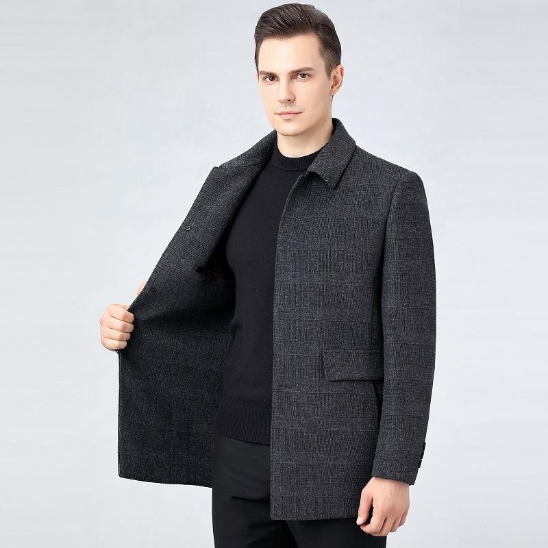 Double-sided cashmere coat for men, mid-length winter woolen woolen thickened warm coat for middle-aged dads