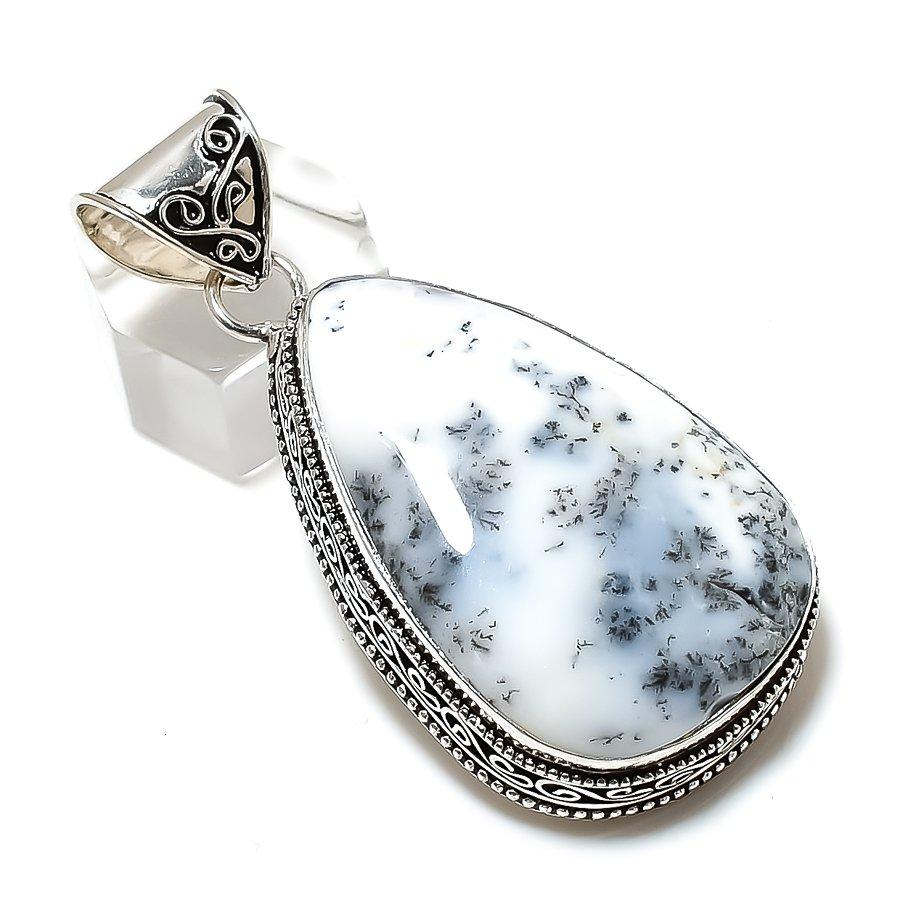 Dendrite Opal Gemstone Handmade 925 Sterling Silver Jewelry Pendant 2.36" Q9T22