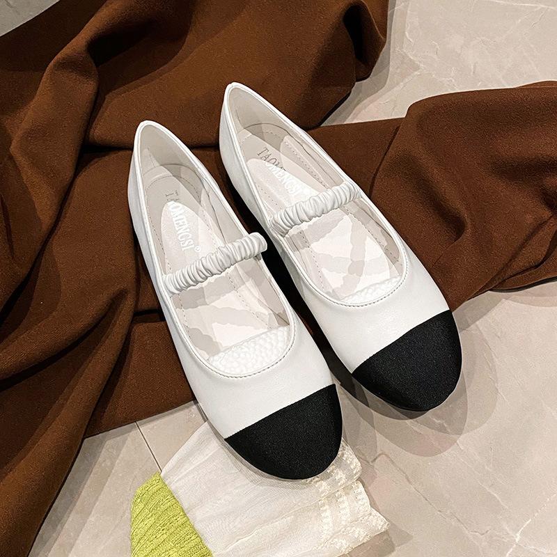 

Fashion black white mixed color mary janes flats shoes woman round toe soft leather patchwork moccasins 35-43big size ballet flats women 43 белый