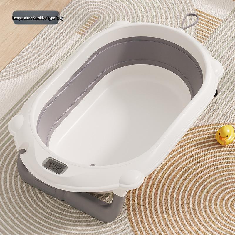 Temperature-Sensitive Folding Baby Bath Tub with Mat, PP + TPE Materials