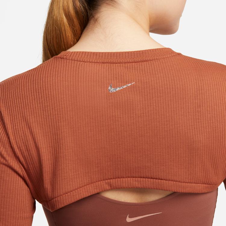 Nike Yoga Luxe Solid Logo Short Sleeve T-Shirt Women Tops Dark-Red-Brown DV9198