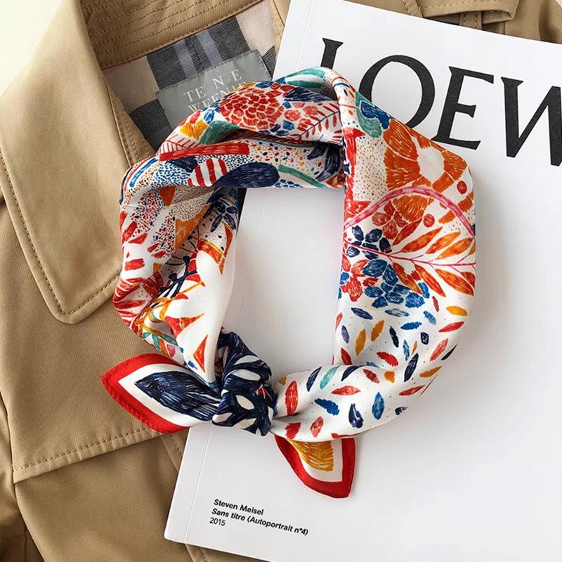 100% mulberry silk 53 silk satin mangrove square scarf women s spring summer thin high-end fashion scarf silk scarf Standard