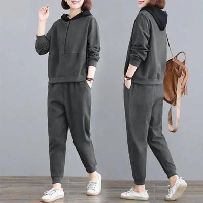 Women Suit Women Oversize Sport Running Loose Suit Hooded Sweatshirt Pants Two Pieces Causal Suit
