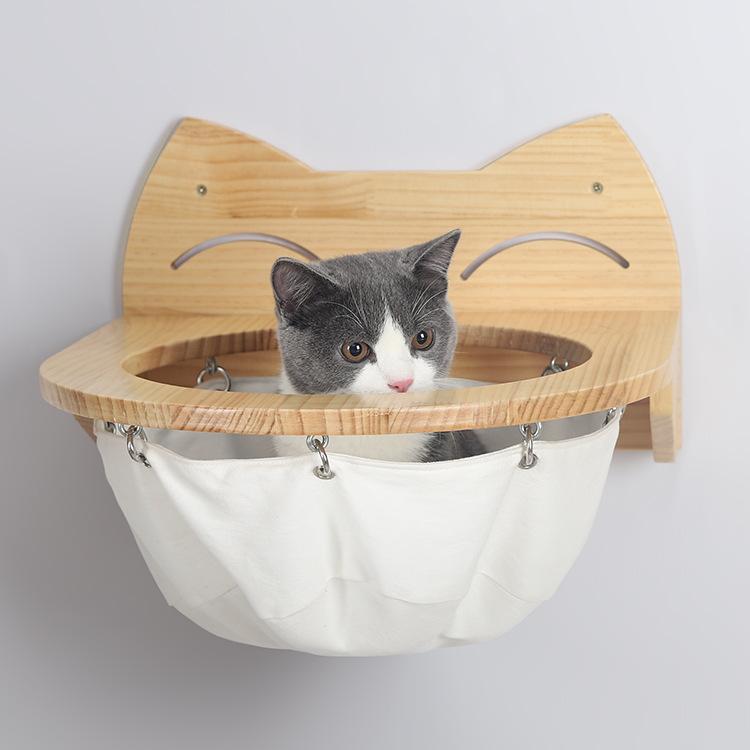 DIY Cat Hammock Wall Mounted Scratching Post Ladder House Space Capsule Toy Climbing Frame Canvas Bed