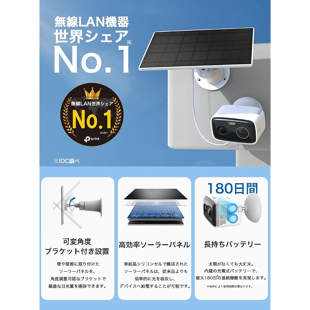 Tapo Outdoor Solar-Powered Security Camera, Wi-Fi Wireless, 1080p 2MP, Smart AI Detection, Full Color Night Vision, IP65 Waterproof & Dustproof, Two-W