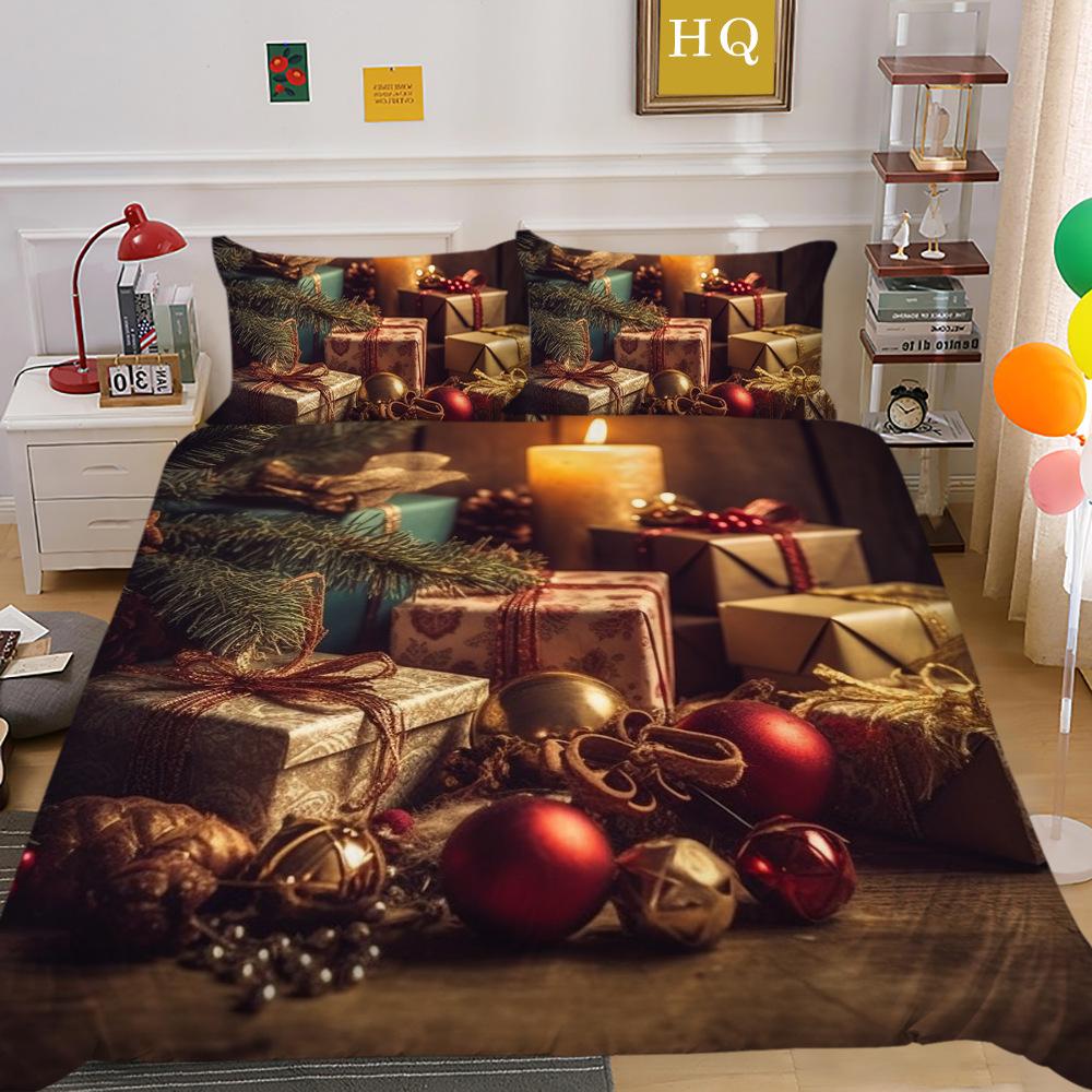 Świąteczny Nadruk Cyfrowy Druk 3D Poliestrowa Poszewka na Poduszkę Poszwa na Kołdrę Dostępny Zestaw Dwu- lub Trzyczęściowy