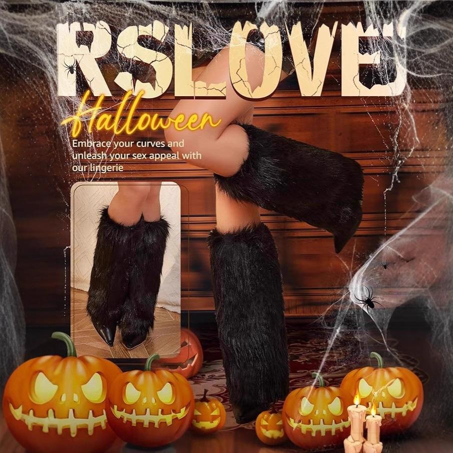 Faux hairy leggings winter plush warm women boots tube cover halloween christmas cos animation dress up long tube leg cover